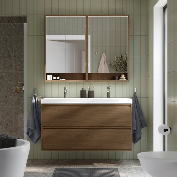 ÄNGSJÖN Mueble para baño+cajones, marrón efecto de roble, 48x21x25 1/8 "