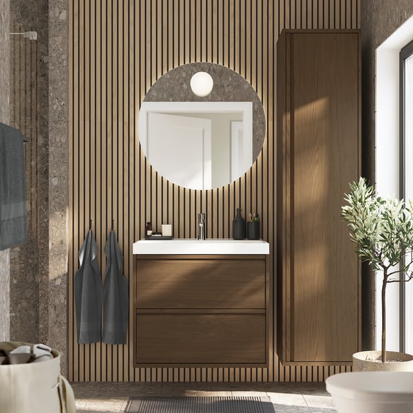ÄNGSJÖN Mueble para baño+cajones, marrón efecto de roble, 30x21x25 1/8 "