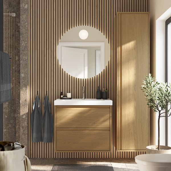 ÄNGSJÖN / ORRSJÖN Tocador de baño+cajones, efecto de roble, 31x21 3/4x27 5/8 "