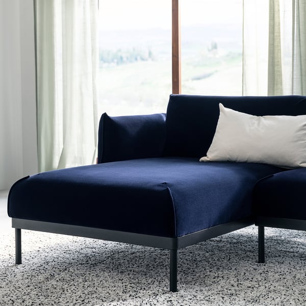 ÄPPLARYD Sofá 4 plazas+chaise longue, Djuparp azul oscuro