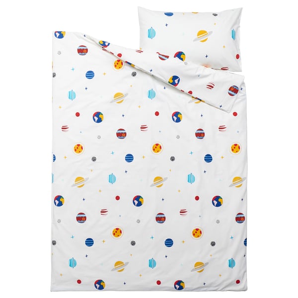 AFTONSPARV Funda nórdica+funda de almohada, espacio/multicolor, Tamaño twin