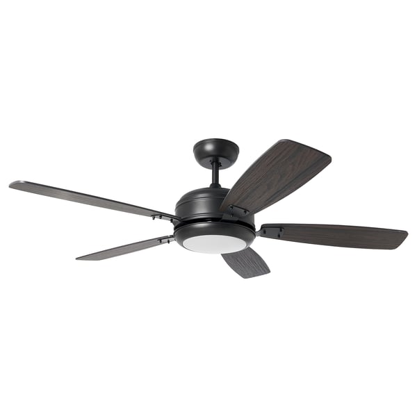 AKTERSKARP Abanico techo+luz LED, regulable/efecto madera gris oscuro