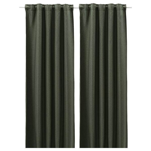 ANNAKAJSA Cortinas opacas, 1 par, verde oscuro/+cinta de fruncir, 57x98 "