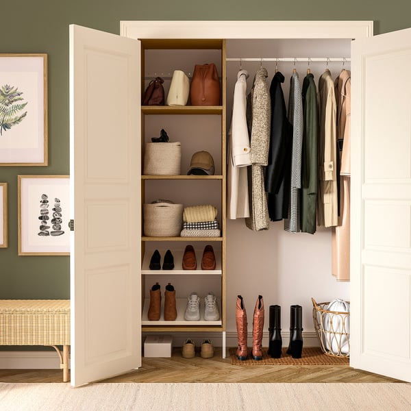 AURDAL Combinación de armario, chapa de roble/blanco, 47-60x15 3/4x87 "
