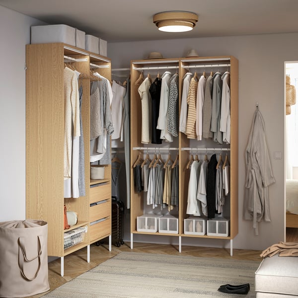 AURDAL Combinación de armario, chapa de roble/blanco, 70 7/8-83 7/8x15 3/4x87 "