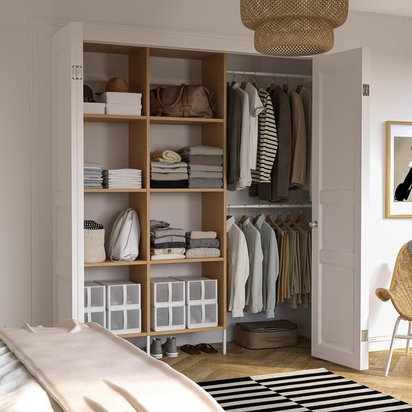 AURDAL Combinación de armario, chapa de roble/blanco, 70 5/8-83 5/8x15 3/4x87 "