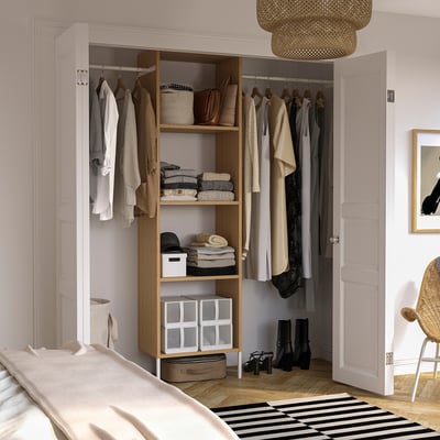 AURDAL Combinación de armario, chapa de roble/blanco, 68 1/2-94 1/2x15 3/4x87 "