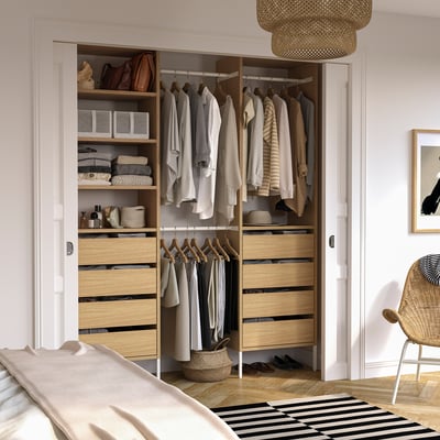 AURDAL Combinación de armario, chapa de roble/blanco, 72-79 1/8x15 3/4x87 "