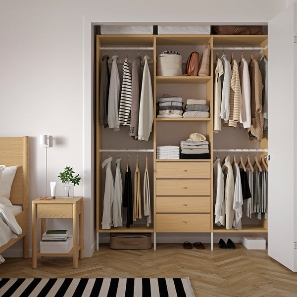 AURDAL Combinación de armario, chapa de roble/blanco, 74 3/4x15 3/4x87 "