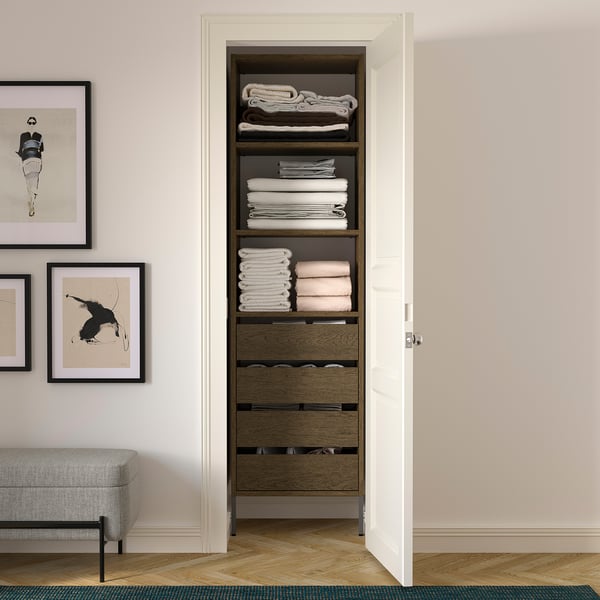 AURDAL Combinación de armario, marrón chapa de roble teñida/gris oscuro, 25 5/8x15 3/4x87 "