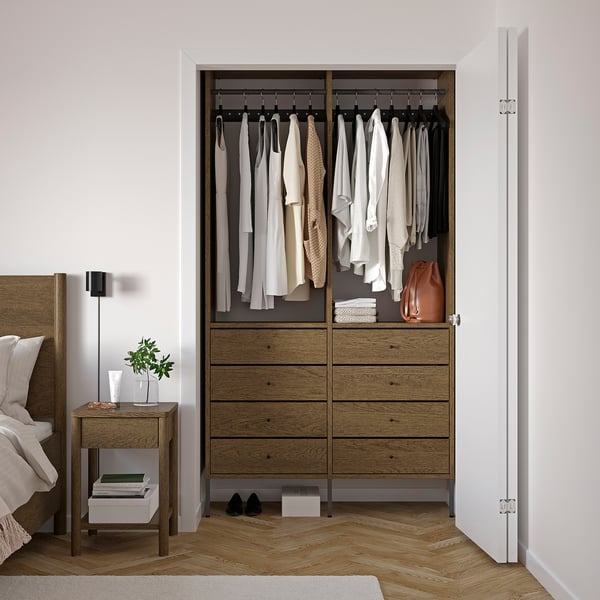 AURDAL Combinación de armario, marrón chapa de roble teñida/gris oscuro, 49 1/4x15 3/4x87 "
