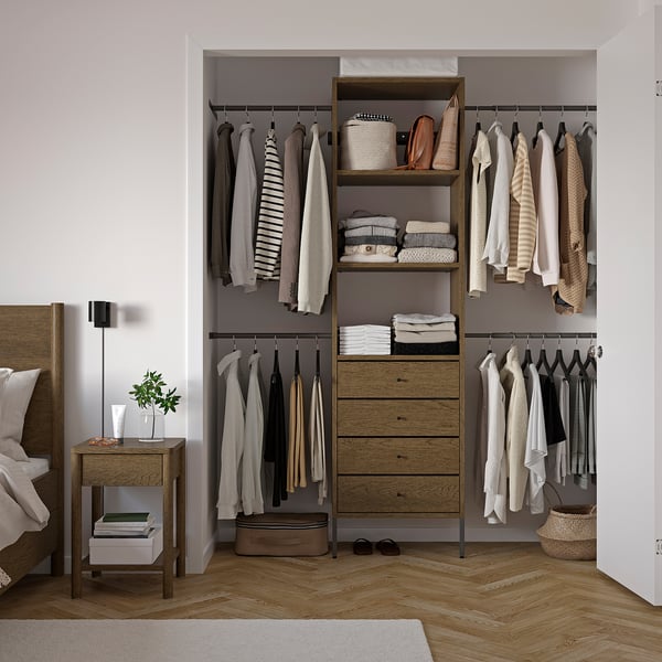 AURDAL Combinación de armario, marrón chapa de roble teñida/gris oscuro, 68 1/2-94 1/2x15 3/4x87 "