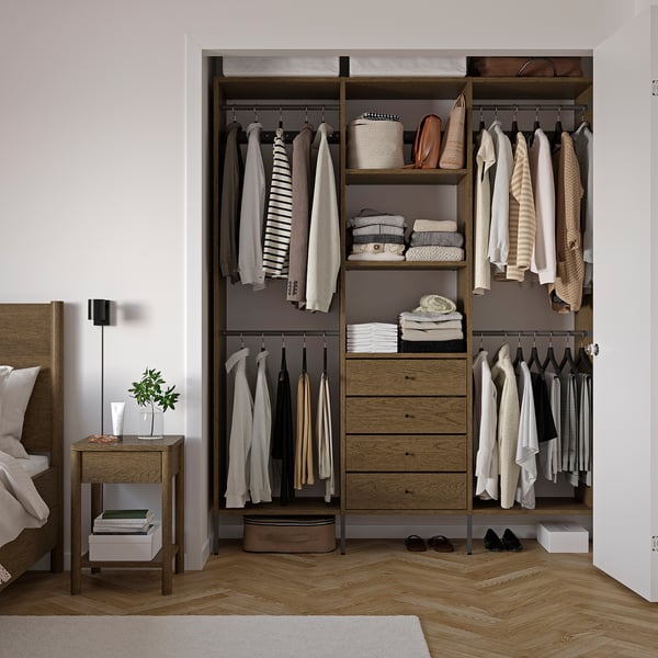 AURDAL Combinación de armario, marrón chapa de roble teñida/gris oscuro, 74 3/4x15 3/4x87 "