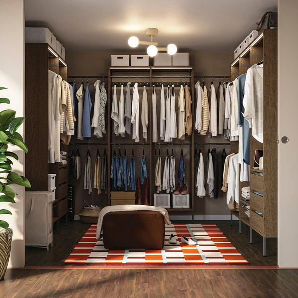 AURDAL Combinación de armario, marrón chapa de roble teñida/gris oscuro, 70 7/8-118 1/8x15 3/4x87 "