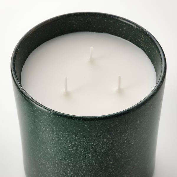AVMÅLA Vela arom recipiente cerámica+tapa, Menta/verde oscuro, 60 hr