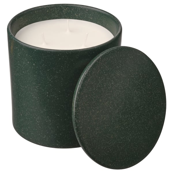 AVMÅLA Vela arom recipiente cerámica+tapa, Menta/verde oscuro, 60 hr