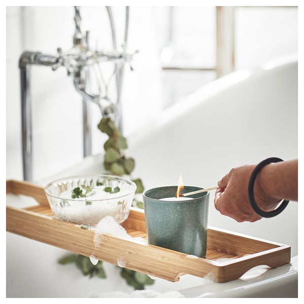 AVMÅLA Vela aromática recipiente cerámica, Menta/verde oscuro, 50 hr