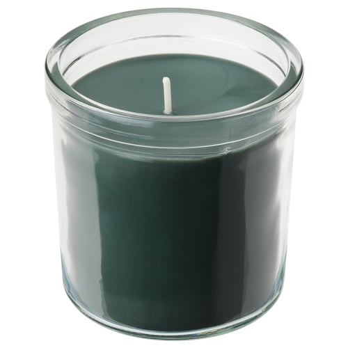 AVMÅLA Vela aromática recipiente de vidrio, Menta/verde oscuro, 40 hr