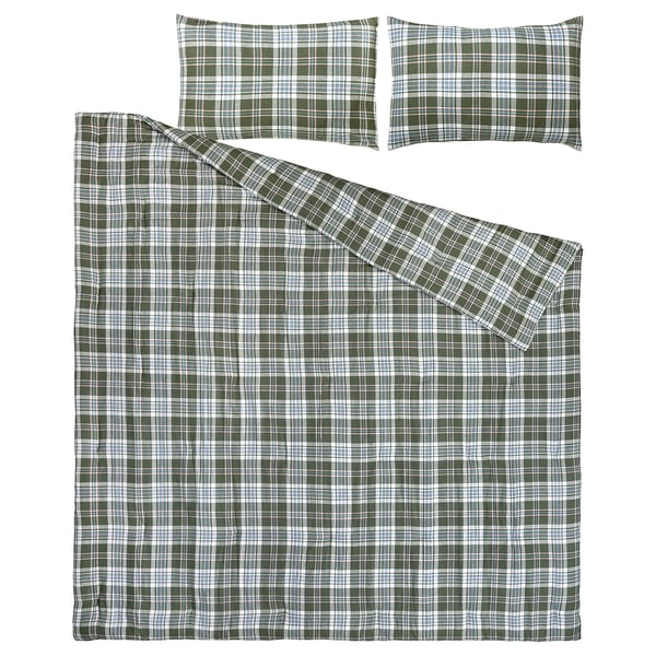 BANBJÖRNBÄR Juego de edredón, verde oscuro/a cuadros, Tamaño King