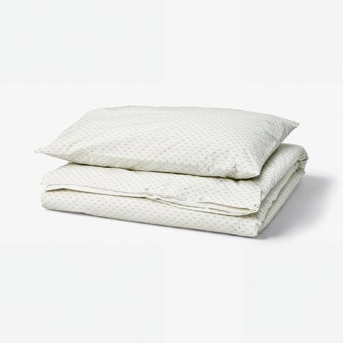 BANDKNIPPE Funda nórdica+funda(s) de almohada, blanco/verde, Tamaño twin