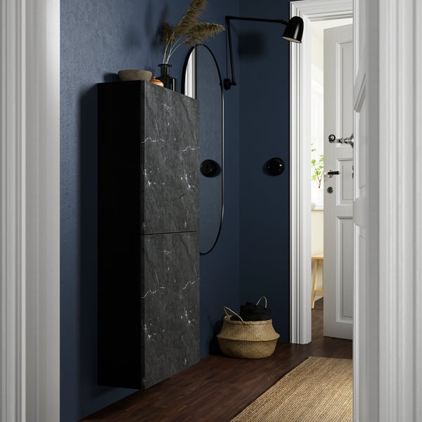 BERGSVIKEN Puerta, negro efecto de mármol, 23 1/2x25 1/8 "