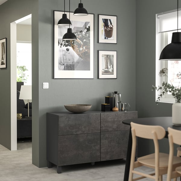BESTÅ Comb almacenamiento+puertas/cajones, gris oscuro Kallviken/Stubbarp/gris oscuro efecto de concreto, 47 1/4x16 1/2x29 1/8 "