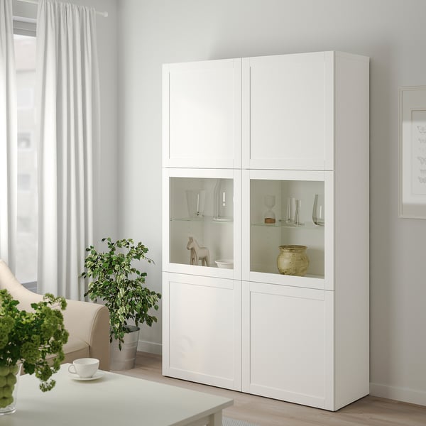 BESTÅ Comb almacenamiento+puertas vidrio, blanco Hanviken/Sindvik vidrio transparente blanco, 47 1/4x16 1/2x76 "
