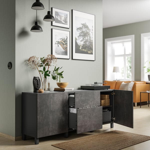 BESTÅ Combinación almacenamiento+cajones, gris oscuro/Kallviken/Stubbarp gris oscuro, 70 7/8x16 1/2x29 1/8 "