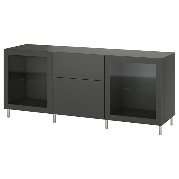 BESTÅ Combinación almacenamiento+cajones, gris oscuro Lappviken/Sindvik gris oscuro, 70 7/8x16 1/2x29 1/8 "
