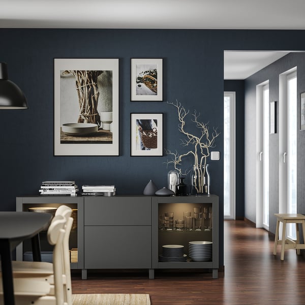 BESTÅ Combinación almacenamiento+cajones, gris oscuro Lappviken/Sindvik/Stubbarp gris oscuro, 70 7/8x16 1/2x29 1/8 "