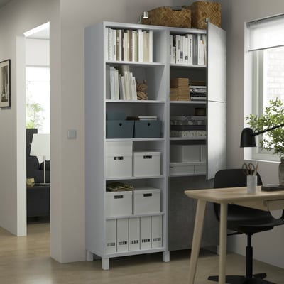 BESTÅ Combinación almacenamiento+puertas, blanco/Kallviken/Stubbarp efecto de concreto, 47 1/4x16 1/2x79 1/2 "