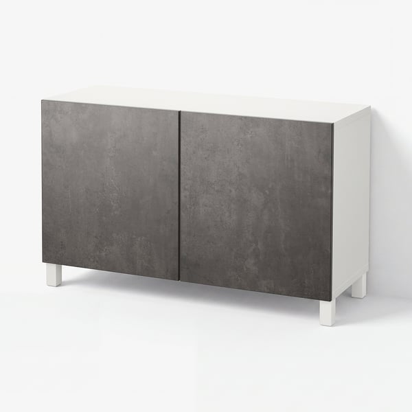 BESTÅ Combinación almacenamiento+puertas, blanco Kallviken/Stubbarp/gris oscuro efecto de concreto, 47 1/4x16 1/2x29 1/8 "