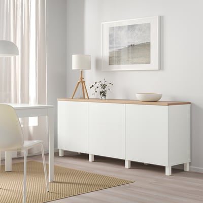 BESTÅ Combinación almacenamiento+puertas, blanco/Lappviken/Stubbarp blanco, 70 7/8x16 1/2x29 7/8 "