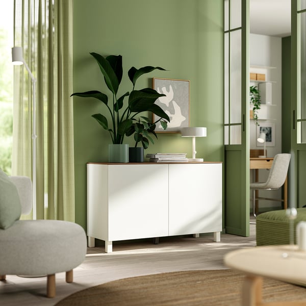 BESTÅ Combinación almacenamiento+puertas, blanco/Lappviken/Stubbarp blanco, 47 1/4x16 1/2x29 5/8 "