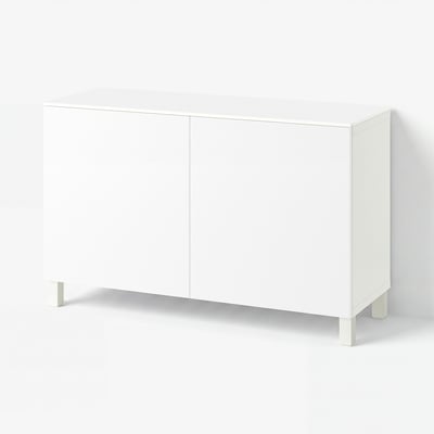 BESTÅ Combinación almacenamiento+puertas, blanco/Selsviken/Stubbarp blanco, 47 1/4x16 1/2x29 5/8 "