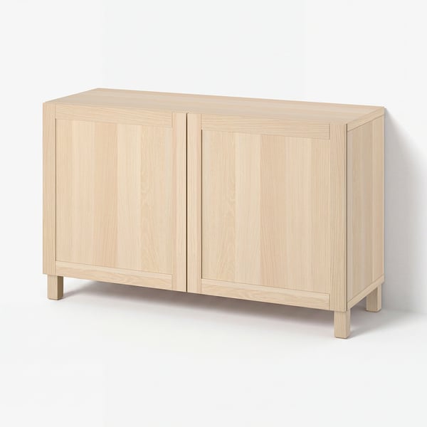 BESTÅ Combinación almacenamiento+puertas, efecto de roble teñido en blanco/Hanviken/Stubbarp efecto de roble teñido en blanco, 47 1/4x16 1/2x29 1/8 "