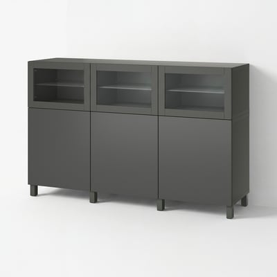 BESTÅ Combinación almacenamiento+puertas, gris oscuro Lappviken/Sindvik gris oscuro, 70 7/8x16 1/2x44 1/8 "