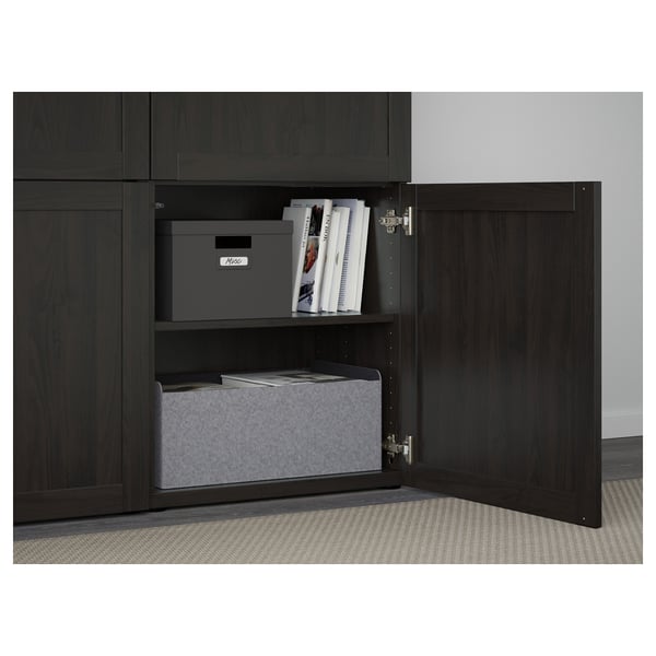 BESTÅ Combinación almacenamiento+puertas, negro-marrón/Hanviken negro-marrón, 47 1/4x16 1/2x76 "