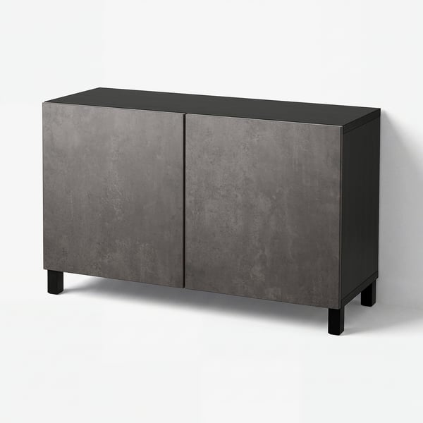 BESTÅ Combinación almacenamiento+puertas, negro-marrón Kallviken/Stubbarp/gris oscuro efecto de concreto, 47 1/4x16 1/2x29 1/8 "
