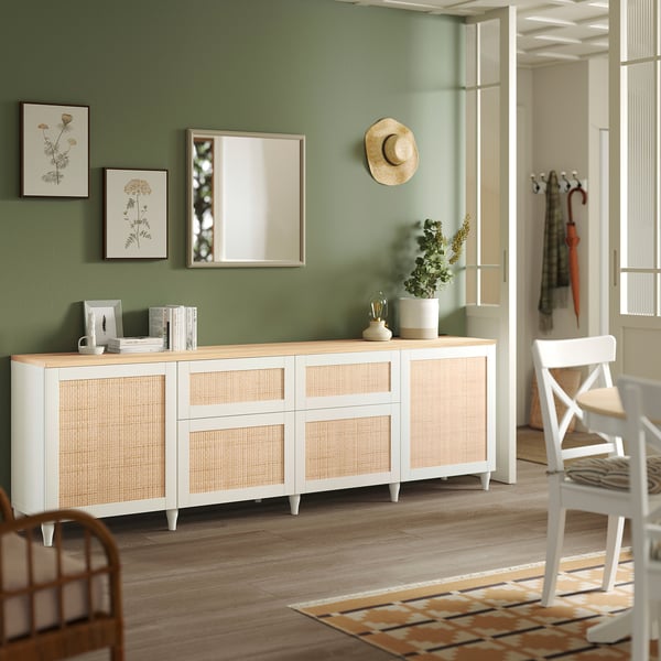 BESTÅ Combinación de almacenaje, blanco/Studsviken álamo negro, 94 1/2x16 1/2x29 7/8 "