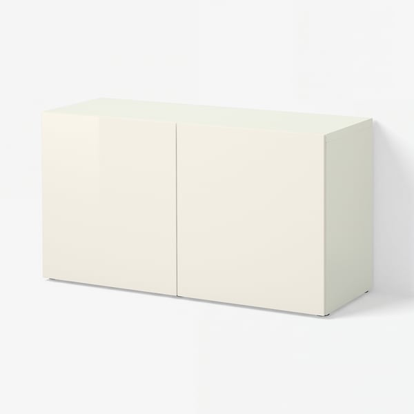BESTÅ Estantería con puertas, blanco/Selsviken alto brillo/blanco, 47 1/4x16 1/2x25 1/4 "