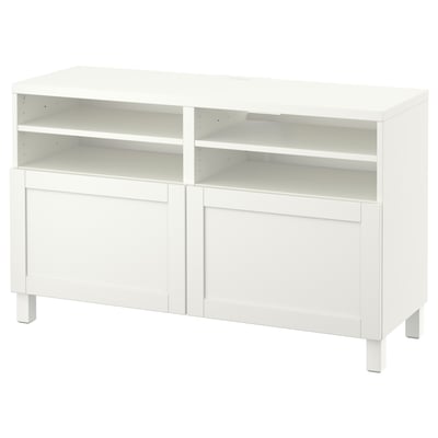 BESTÅ Mueble para TV+puertas, blanco/Hanviken/Stubbarp blanco, 47 1/4x16 1/2x29 1/8 "
