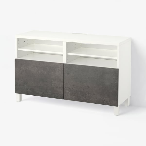 BESTÅ Mueble para TV+puertas, blanco Kallviken/Stubbarp/gris oscuro efecto de concreto, 47 1/4x16 1/2x29 1/8 "