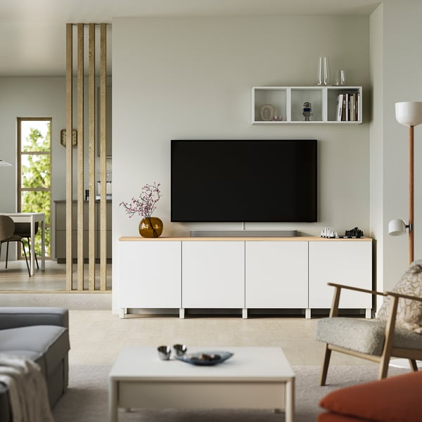BESTÅ Mueble para TV+puertas, blanco/Lappviken/Stubbarp blanco, 94 1/2x16 1/2x29 7/8 "