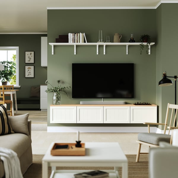 BESTÅ Mueble para TV+puertas, blanco/Pipmakare blanco, 94 1/2x16 1/2x15 3/4 "