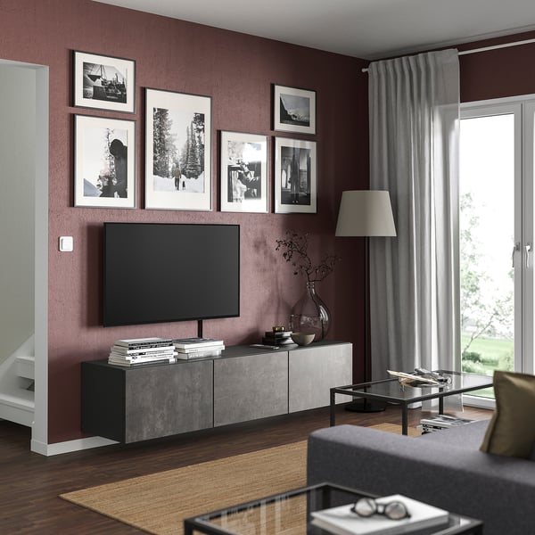 BESTÅ Mueble para TV+puertas, gris oscuro/Kallviken gris oscuro, 70 7/8x16 1/2x15 "