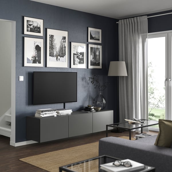 BESTÅ Mueble para TV+puertas, gris oscuro/Lappviken gris oscuro, 70 7/8x16 1/2x15 "