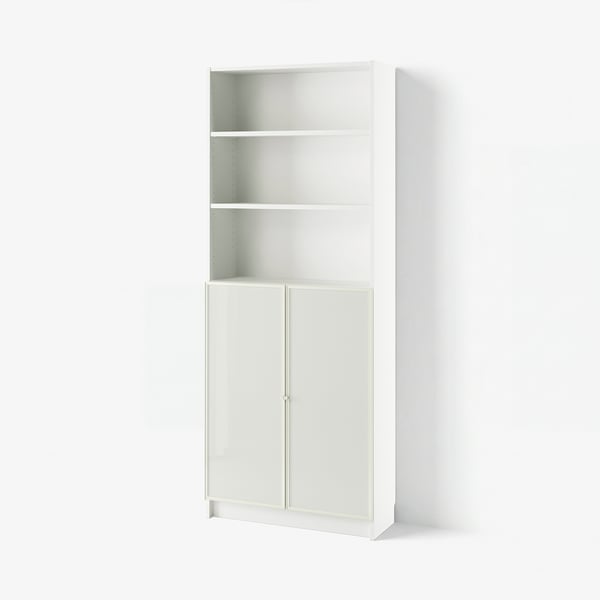 BILLY / HÖGBO Librero+puertas de vidrio, blanco, 31 1/2x11 3/4x79 1/2 "