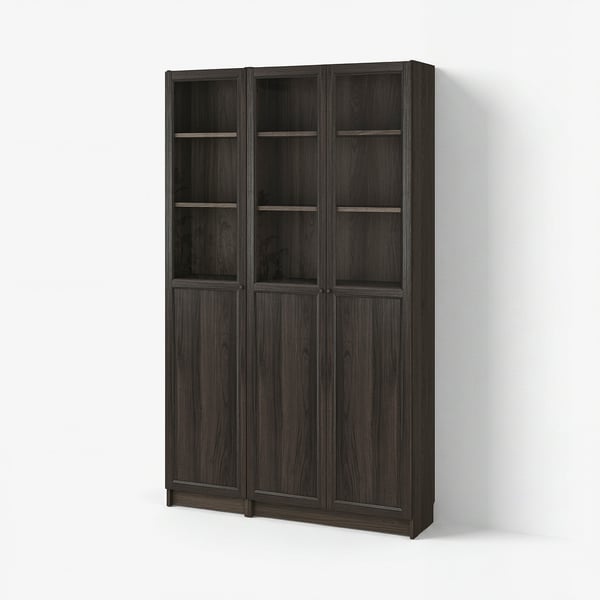BILLY / OXBERG Comb librero+panel/puerta vidrio, efecto de roble marrón oscuro, 47 1/4x11 3/4x79 1/2 "