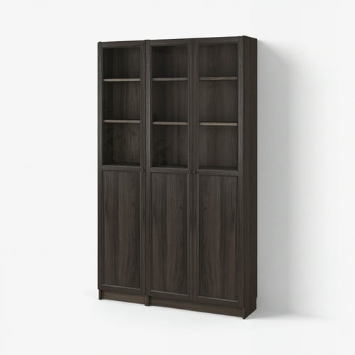 BILLY / OXBERG Comb librero+panel/puerta vidrio, efecto de roble marrón oscuro, 47 1/4x11 3/4x79 1/2 "